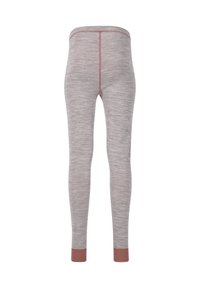 Grijze legging met een gemêleerd textuur, contrasterende roestkleurige tailleband en boorden, strakke pasvorm en geen zichtbare patronen.