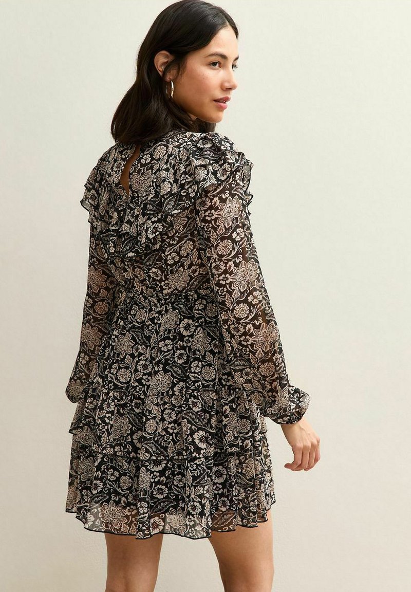 New Look FLORAL PRINT RUFFLED LONG SLEEVE MINI - Day dress - black pattern/ black - Zalando New Look FLORAL PRINT RUFFLED LONG SLEEVE MINI - Day dress - black pattern/ black - Zalando