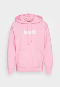Felpa Levi's rosa chiaro con tasca a marsupio frontale, cappuccio con coulisse regolabile e logo bianco Levi's sul petto.