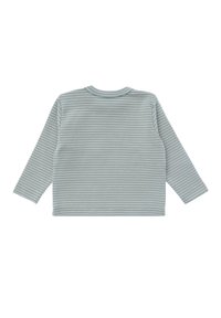 Langärmliges Hemd in Hellblau mit weißen horizontalen Streifen, weiches Baumwollmaterial, runder Halsausschnitt und keine sichtbaren Beschläge oder Akzente.