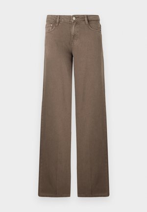 Bruine wijde jeans met een rechte snit, gemaakt van denim, met voorzakken en een knoopsluiting bij de taille.