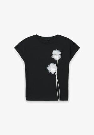 Terranova, CON APPLICAZIONI FLOREALI - T-shirt con stampa - nero