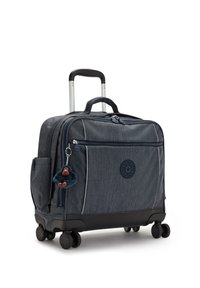 Borsa a mano con ruote di colore grigio scuro, realizzata in tessuto testurizzato, con doppia zip, patch del logo, tasca frontale e un portachiavi a forma di scimmia. Quattro ruote per una facile mobilità.