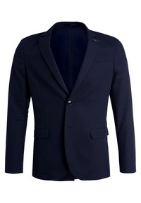 Marineblå blazer i texturerat tyg med en knappstängning, snedskurna slag, två framfickor och en slim fit-design.