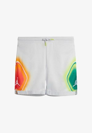 Pantaloni sportivi bianchi con accenti a gradiente arancione e verde, caratterizzati da un logo Jumpman nero su ciascun lato e una vita regolabile.
