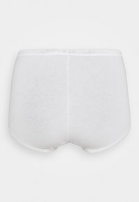 White cotton underwear with a smooth texture, featuring a simple design, elastic waistband, and no additional patterns or embellishments.