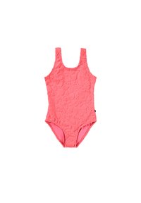 Lyse rosa baddrakt i ett stycke med strukturerte mønstre av frukter og blomster, med brede stropper og høyutskåret ben.