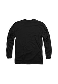 Schwarzes Langarm-T-Shirt mit Rundhalsausschnitt, aus weicher Baumwolle gefertigt. Verfügt über eine lockere Passform und eine glatte Textur, ohne sichtbare Muster oder Akzente.