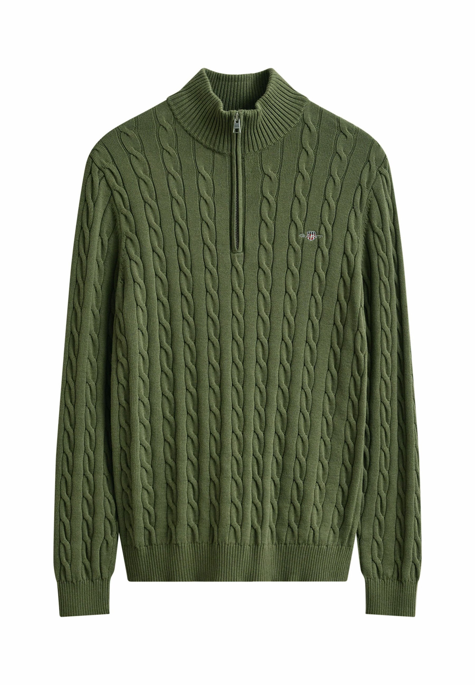 GANT COTTON CABLE HALF ZIP - Svetr - dry herb green
