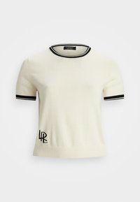 Lauren Ralph Lauren Woman EYELAH TWO TONE SHORT SLEEVE SWEATER - Apdrukāts T-krekls - mascarpone cream/black