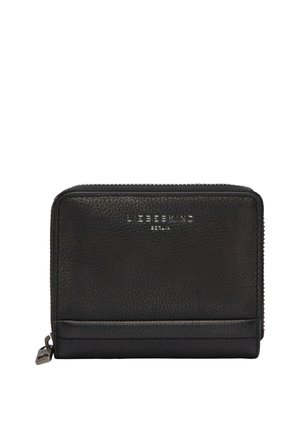 Portefeuille zippé en cuir noir texturé, avec petite tirette en métal et logo "Liebeskind Berlin" embossé à l’avant.