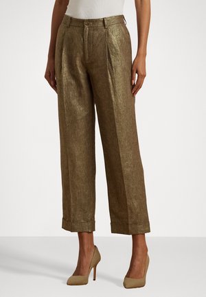 GLEN PLAID PLEATED CROPPED PANT - Trousers - metallic bronze