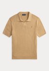 RIB-KNIT COTTON JOHNNY-COLLAR SWEATER - Polo - camel melange