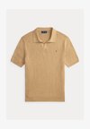 RIB-KNIT COTTON JOHNNY-COLLAR SWEATER - Polo - camel melange