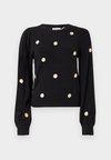 OBJTHESS EMBROIDERY PULLOVER - Strickpullover - black/sandshell