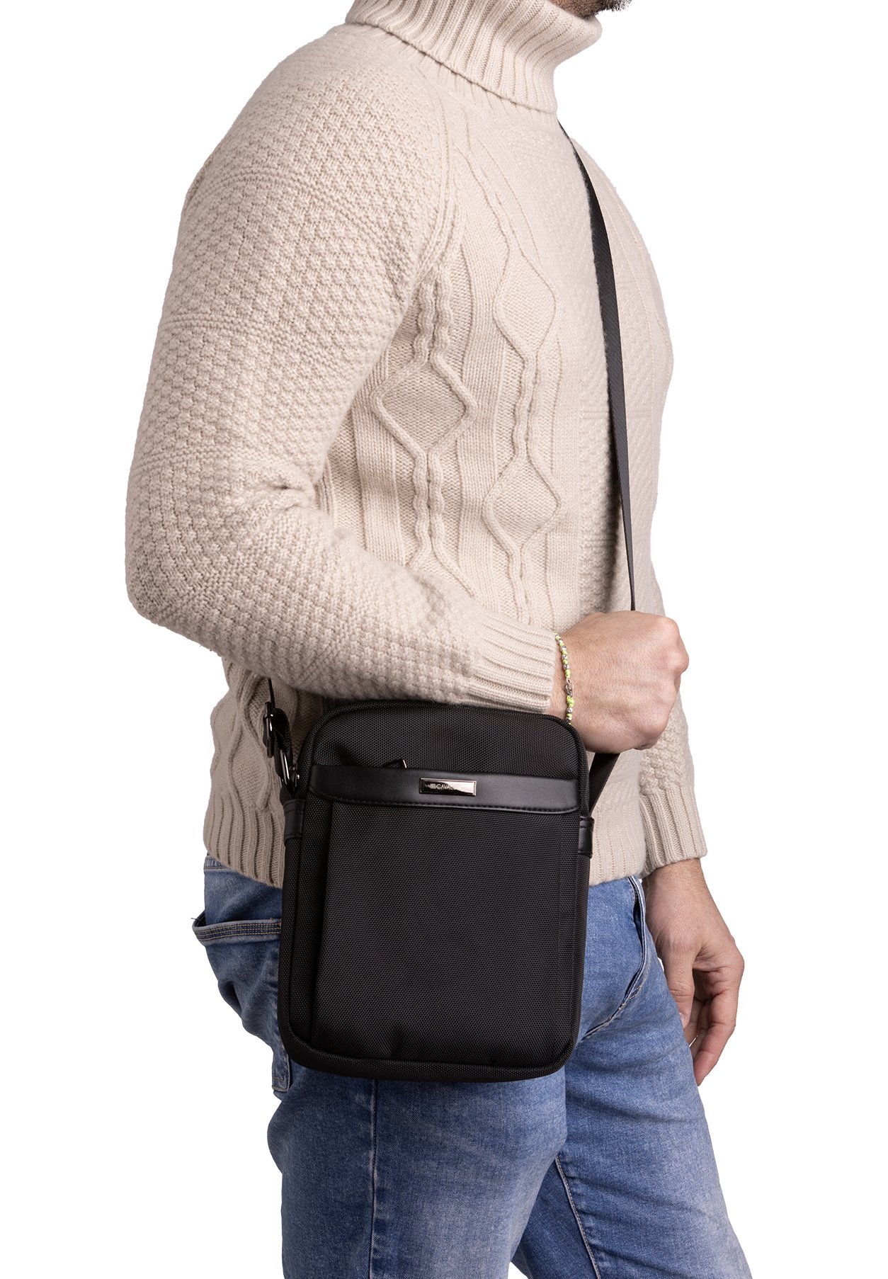 bugatti Blanc DeLight Cross-Body-Bag van zeildoek & nylon, schoudertas voor mannen, zwart