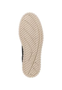 Semelle de chaussure noire avec un design texturé et strié. Couleur beige clair sur le dessous. Taille indiquée comme 37. Matériau en caoutchouc durable.