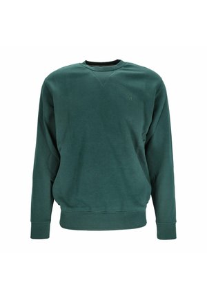 Dunkelgrünes Sweatshirt mit Rundhalsausschnitt, langen Ärmeln, gerippten Bündchen und Saum sowie einem kleinen aufgestickten Logo auf der Brust.