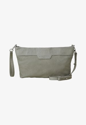 Szara skórzana kopertówka na nadgarstek z odpinanym paskiem i wytłoczonym logo „Liebeskind Berlin” umieszczonym centralnie z przodu.