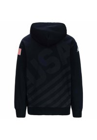 Felpa nera con cappuccio che presenta una grande grafica "USA" e strisce diagonali sul retro, con un patch della bandiera sulla spalla sinistra. Tessuto in cotone.