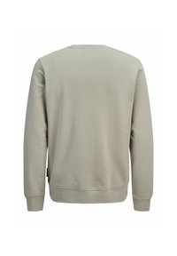 Απλό γκρι ανοιχτόχρωμο μακρυμάνικο φούτερ με ριμπ μανσέτες και τελείωμα, εμφανιζόμενο από πίσω σε λευκό φόντο.