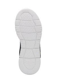 Weiße Gummisohle mit einem strukturierten Griffmuster aus geometrischen Formen, entworfen für Traktion und Haltbarkeit, mit schwarzen Akzenten.