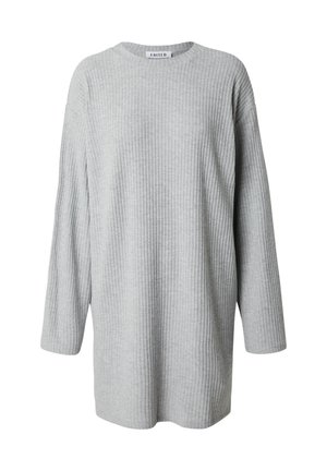 Grau gestreiftes Langarmoberteil mit Rundhalsausschnitt und lockerer Passform. Hergestellt aus einem weichen Stoff mit einem strukturierten Muster.