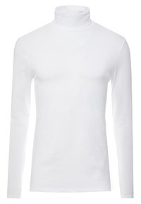 Camisa de cuello alto de manga larga blanca, hecha de un tejido suave y elástico. Presenta un diseño ajustado que proporciona una silueta estilizada.
