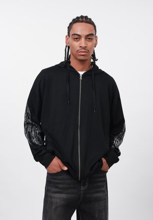 RHINESTONE ZIP THROUGH - Cipzáras pulóver - black