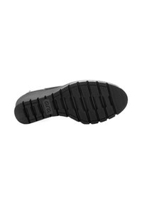 Suola di scarpa in gomma nera con profonde scanalature e il logo "ara" impresso vicino all'area del tallone.
