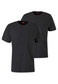 Black cotton t-shirts with short sleeves, round necklines, and a plain design. Two t-shirts are shown, stacked horizontally.