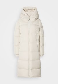 PUFFER COAT WITH HOOD SIDE SLITS WITH ZIPPER WELT POCKETS BACKPACK BELTS - Donsjas - stony sand