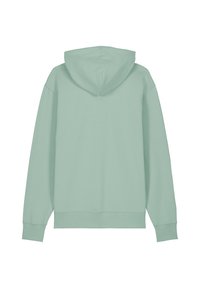 Mintgrüner Pullover-Hoodie aus weichem, strukturiertem Stoff. Verfügt über eine anliegende Kapuze, lange Ärmel sowie elastische Bündchen und Säume.