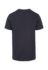 Mørkeblå kortærmet T-shirt lavet af bomuld, med en klassisk rund hals og en glat, ensartet tekstur uden synlige grafikker eller mønstre.