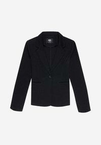 Svart kavaj med en figursydd design, enkelt knappstängning och två framfickor. Har slagkrage och skräddarsydda långa ärmar.