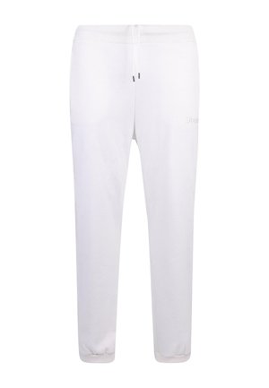 Pantaloni sudore bianchi realizzati in cotone misto, presentano un elastico in vita con cordino, orli a costina e una discreta logo laterale.