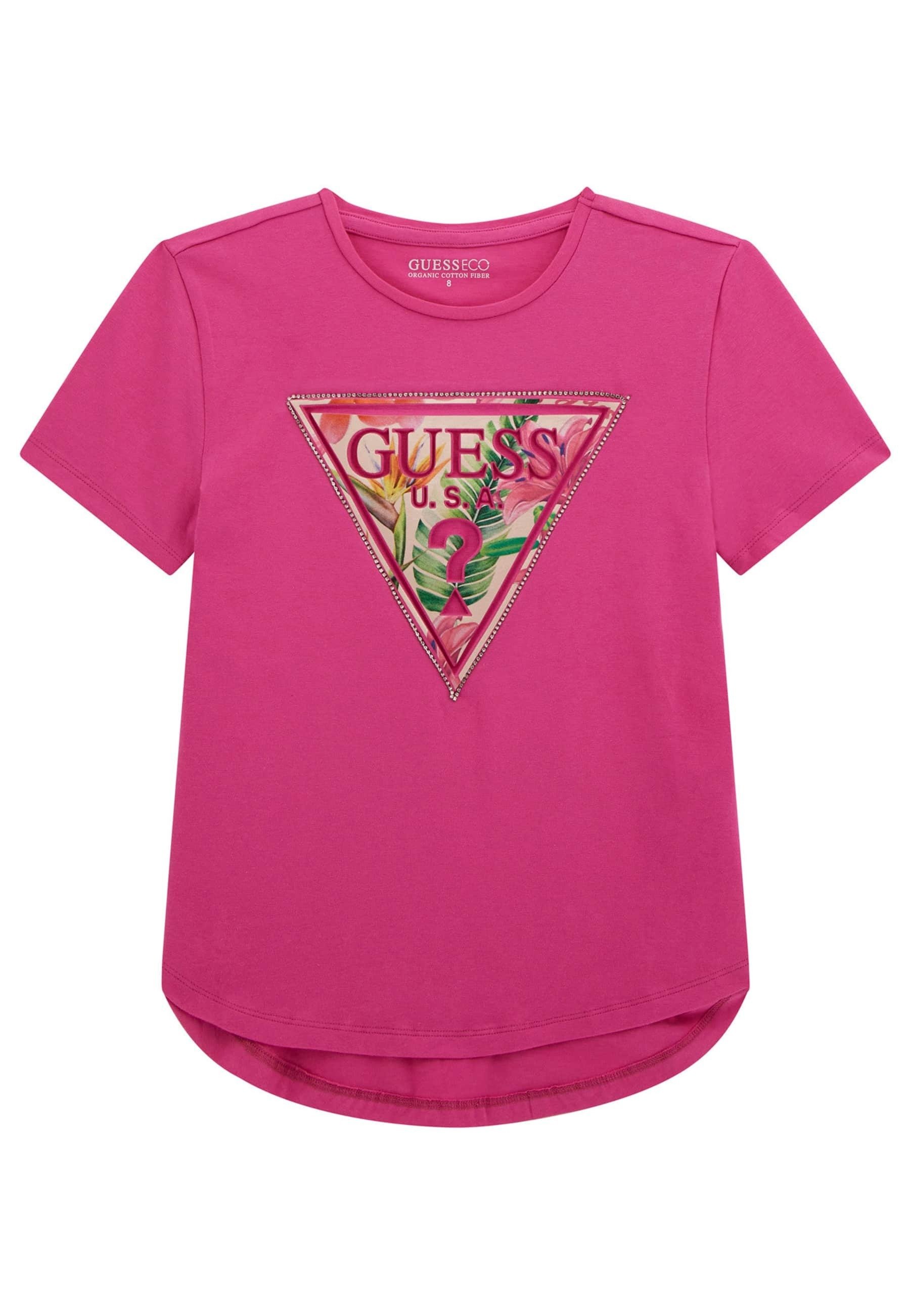 Guess LOGO-DREIECK STRASS Print T-shirt fuchsia/pink Zalando