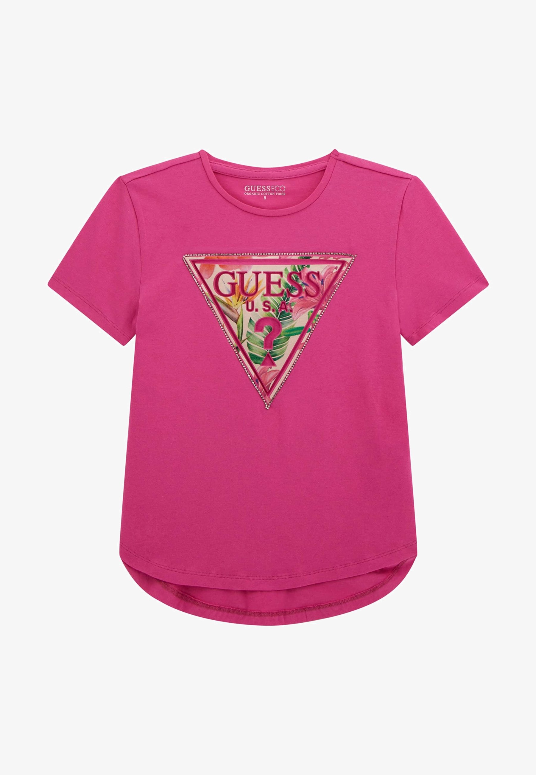 Guess LOGO-DREIECK STRASS Print T-shirt fuchsia/pink Zalando