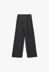 Grijze wijde pantalons van een gestructureerde stof, met een elastische tailleband. Eenvoudig, ongecompliceerd ontwerp met een losse pasvorm.