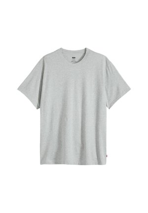 Graues T-Shirt mit kurzen Ärmeln aus weicher Baumwolle. Es besitzt einen klassischen Rundhalsausschnitt und eine lockere Passform sowie ein kleines Logolabel am Saum.