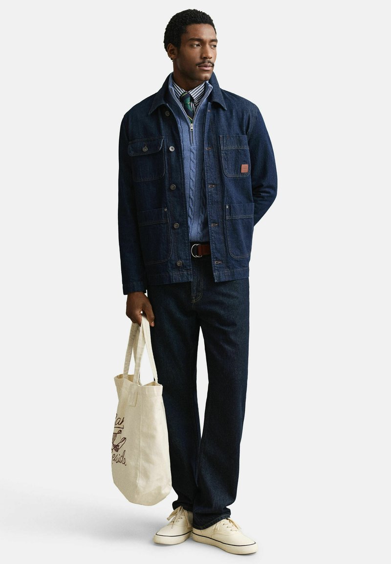 GANT COTTON CABLE HALF ZIP - Svetr - denim blue melange
