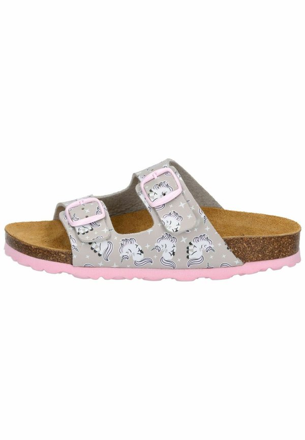 Pantolette flach - grau rosa
