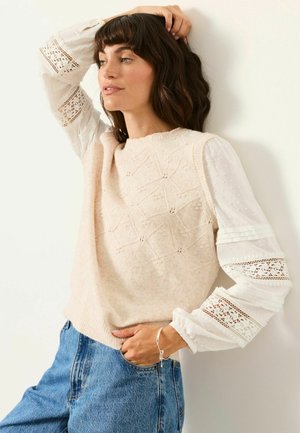 FatFace, KAIA KNITTED 2 IN 1 WITH WOVEN SLEEVE JUMPER - Džemperis - oatmeal