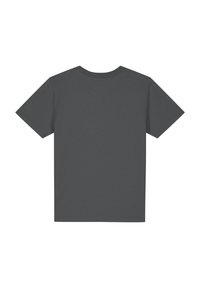 Korte mouwen t-shirt, donkergrijze kleur, van katoen, met ronde hals, zonder grafische afbeeldingen of patronen, gladde textuur. Achteraanzicht getoond.
