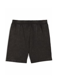 Shorts noirs en coton avec une taille élastique. Présente une texture lisse et un design simple, sans ornement. Pas de poches ni d'embellissements.