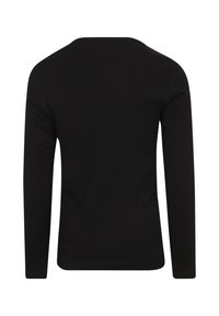 Zwarte lange mouwen t-shirt, gemaakt van zachte stof, met een ronde halslijn en een getailleerde snit zonder zichtbare patronen of accenten.
