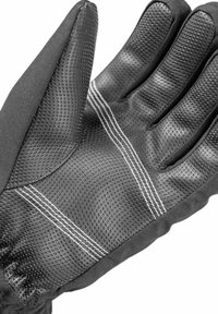 Sort tekstureret arbejdst hanske med forstærket håndflade og hvide syninger, designet til greb og beskyttelse.
