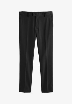 Schwarze, schlank geschnittene formelle Hose mit Gürtelschlaufen und Frontreißverschluss, entworfen für einen maßgeschneiderten, professionellen Look.