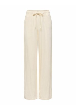 Pantalon ample de couleur crème avec une taille élastique et un cordon de serrage à l'avant, doté d'une coupe droite et d'un tissu doux et léger.