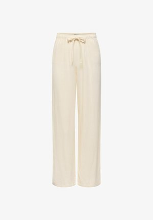 Pantalon ample de couleur crème avec une taille élastique et un cordon de serrage à l'avant, doté d'une coupe droite et d'un tissu doux et léger.